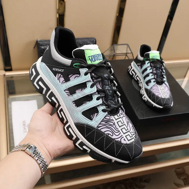 Versace Multicolor Greca Key Pattern Overlay Asymmetrical Lacing System Lifestyle Sneakers 7