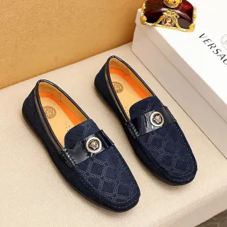 Versace Navy Black Suede Upper Patent Strap Loafer