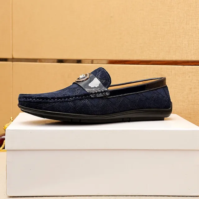 Versace Navy Black स्यूड ऊपरी पेटेंट स्ट्रैप लोअफर 2
