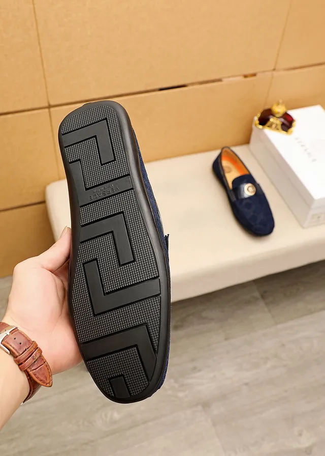 Versace Navy Black स्यूड ऊपरी पेटेंट स्ट्रैप लोअफर 3