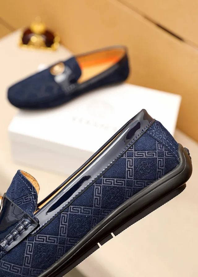 Versace Navy Black स्यूड ऊपरी पेटेंट स्ट्रैप लोअफर 4