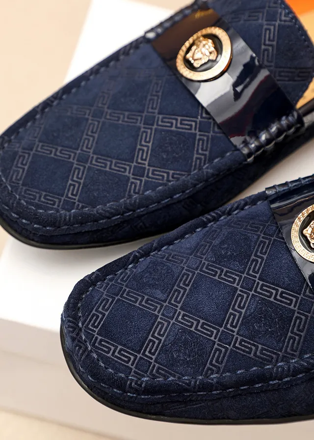 Versace Navy Black स्यूड ऊपरी पेटेंट स्ट्रैप लोअफर 5