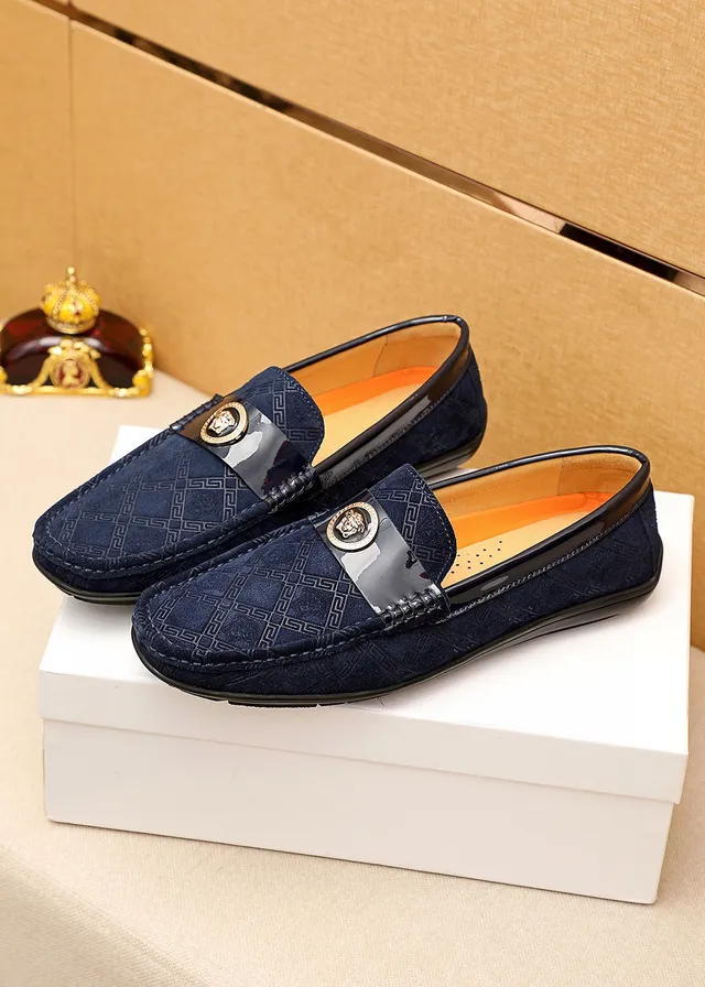 Versace Navy Black स्यूड ऊपरी पेटेंट स्ट्रैप लोअफर 7