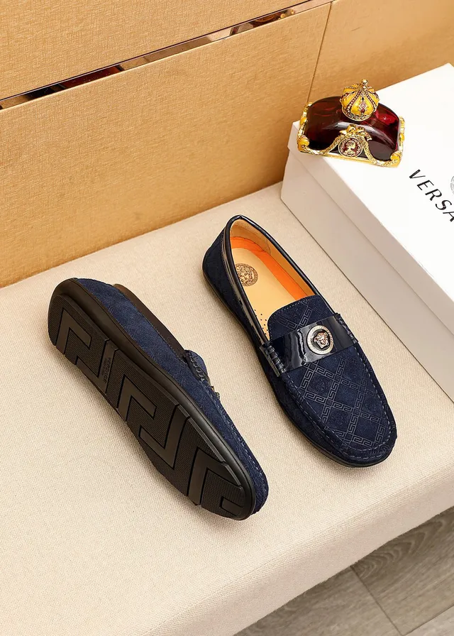 Versace Navy Black स्यूड ऊपरी पेटेंट स्ट्रैप लोअफर 8