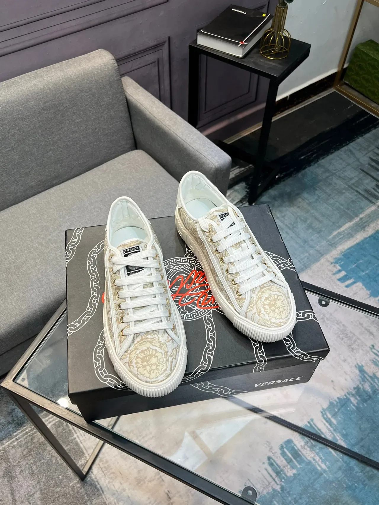 Versace Odissea Baroque Jacquard Zapatillas de lifestyle blancas 6