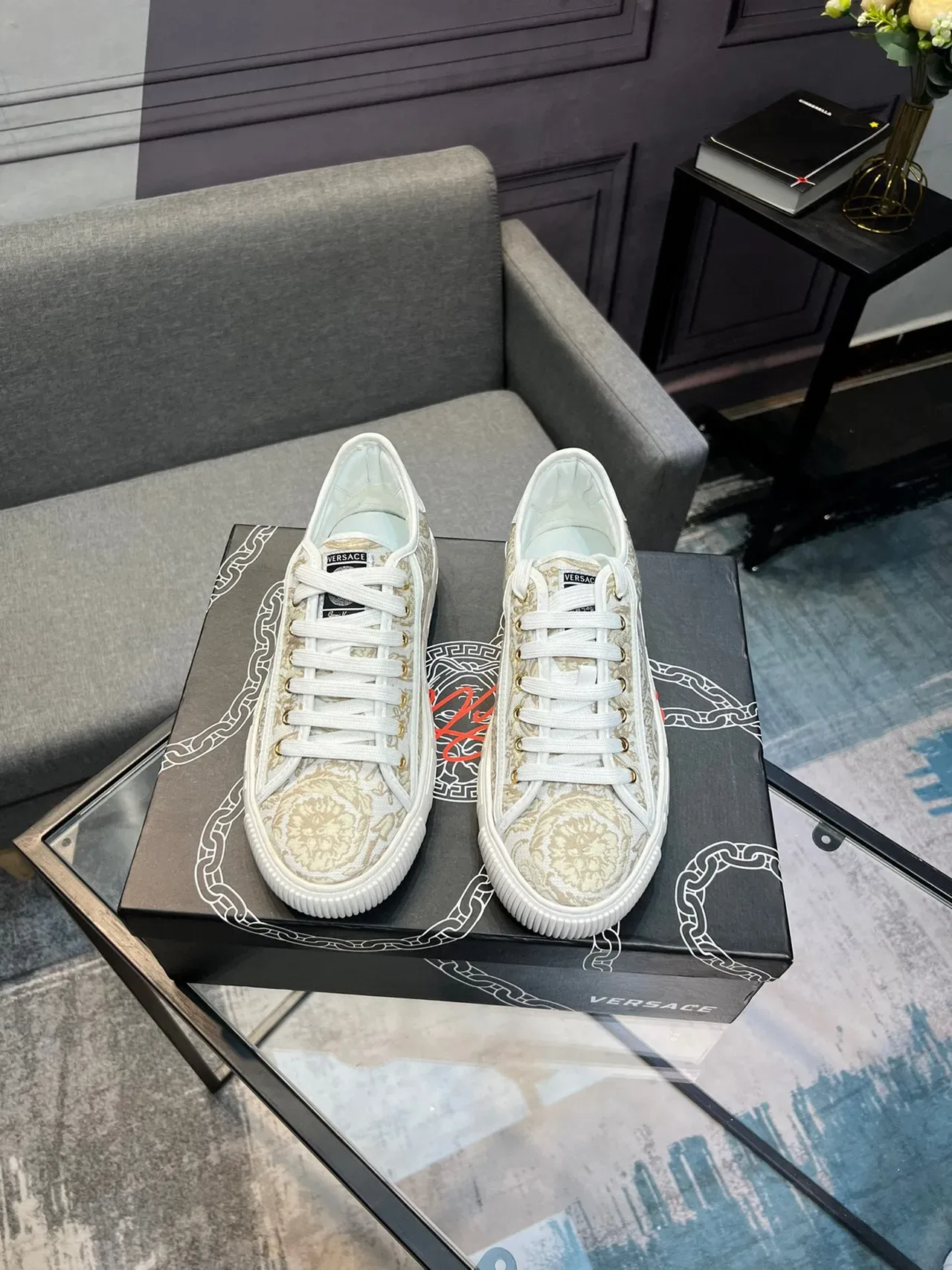 Versace Odissea Baroque Jacquard Zapatillas de lifestyle blancas 7
