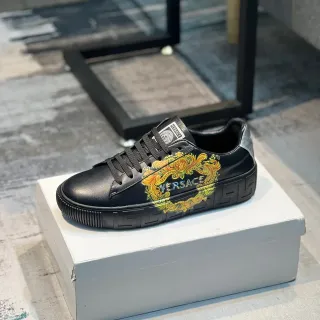 Versace Odissea কালো চামড়ার সজ্জিত গ্রাফিক প্ল্যাটফর্ম লাইফস্টাইল স্নিকার্স