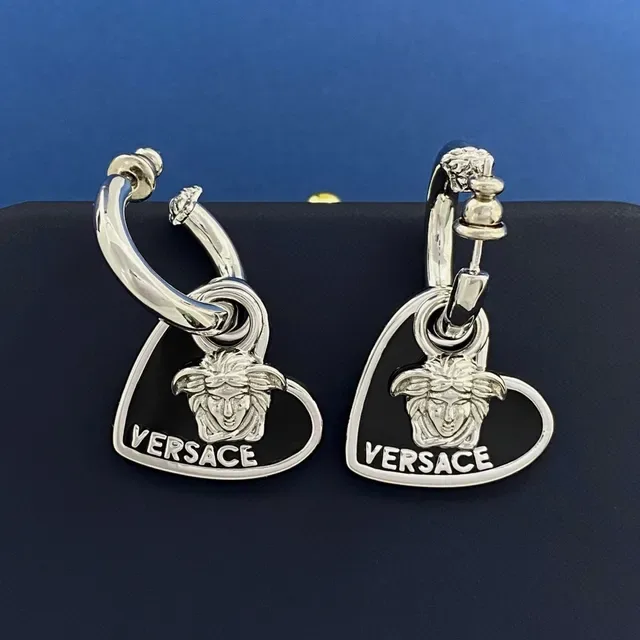 Versace Silver Black Heart-Shaped Enamel Earrings 2