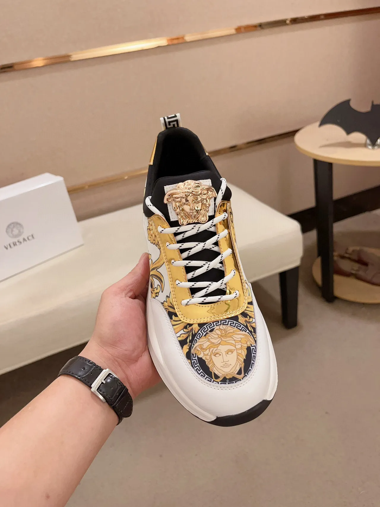 Versace White Gold Baroque-Print Upper Medusa Head Hardware Lifestyle Sneakers 2