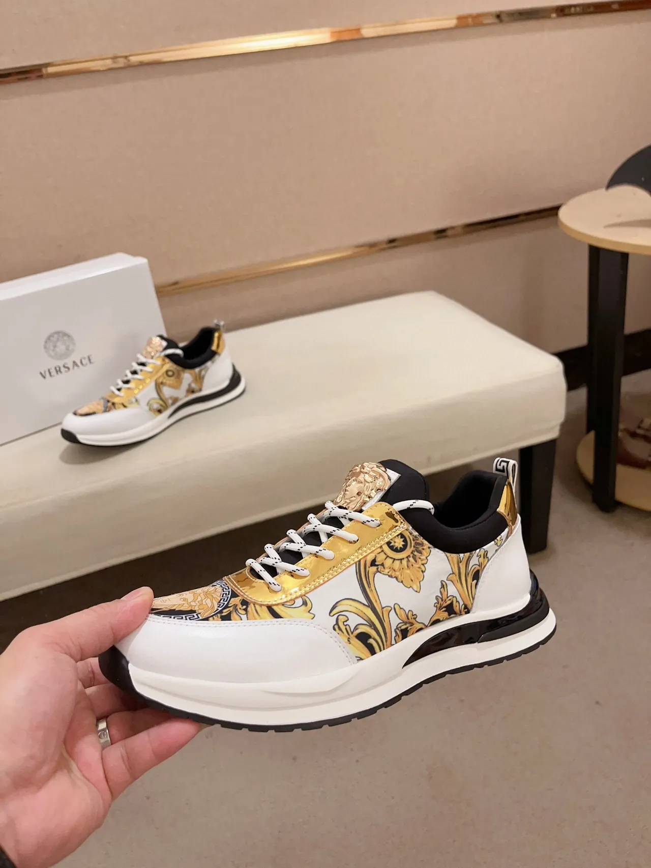 Versace White Gold Baroque-Print Upper Medusa Head Hardware Lifestyle Sneakers 3