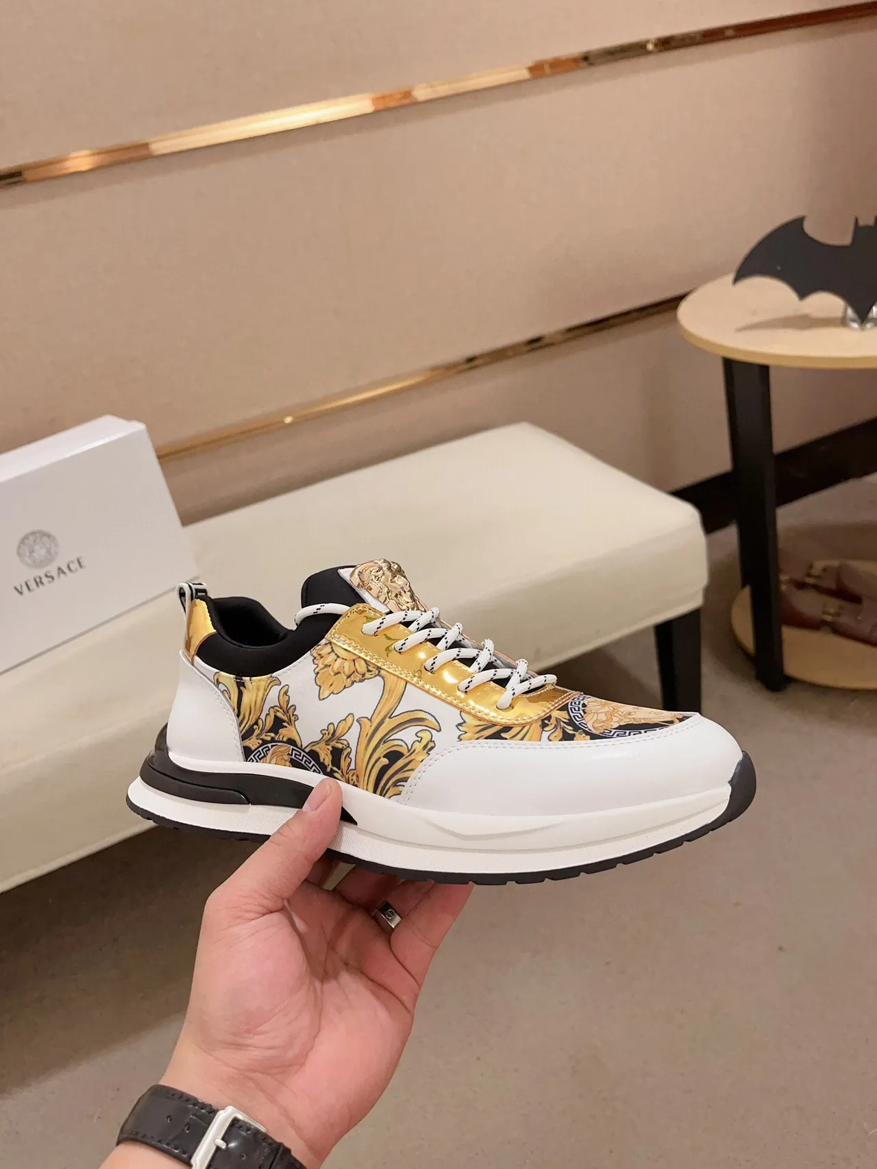 Versace White Gold Baroque-Print Upper Medusa Head Hardware Lifestyle Sneakers 4