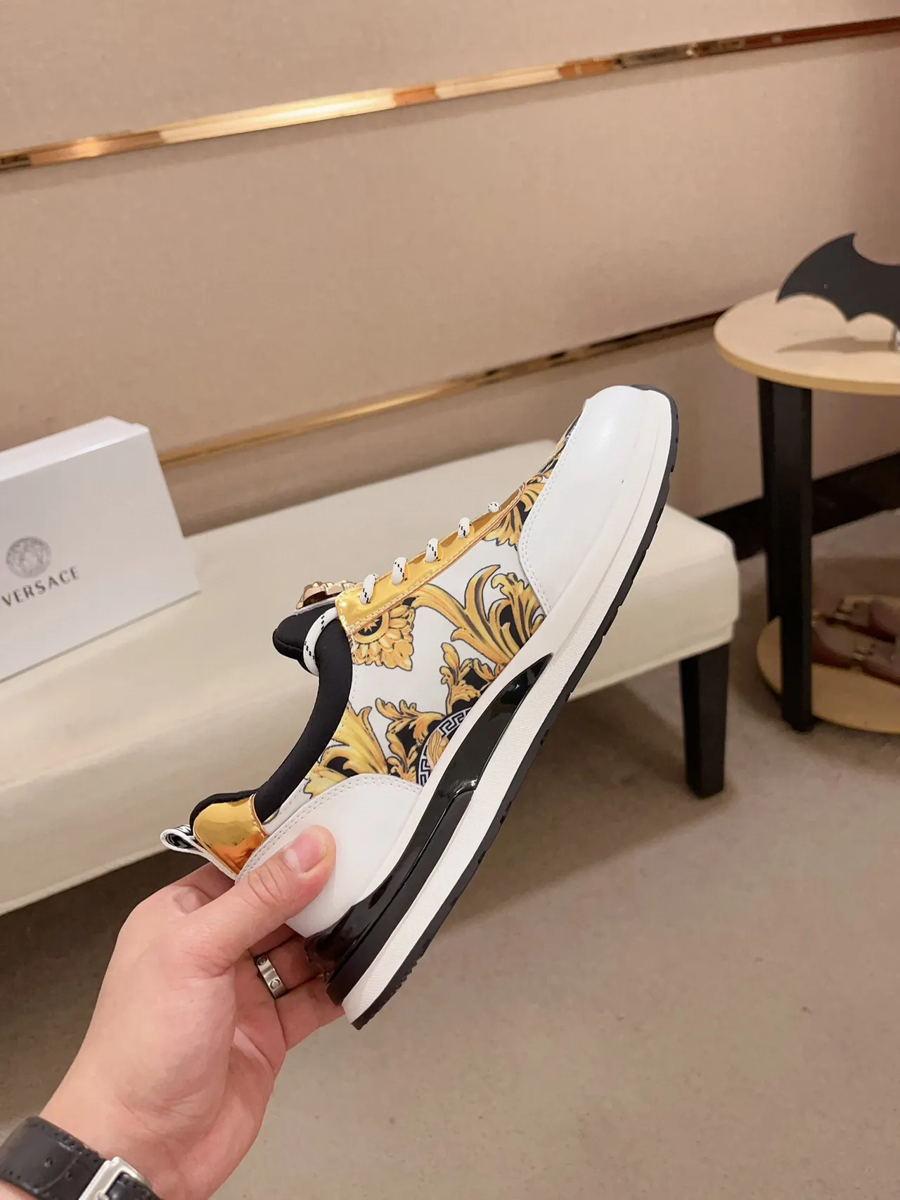 Versace White Gold Baroque-Print Upper Medusa Head Hardware Lifestyle Sneakers 5