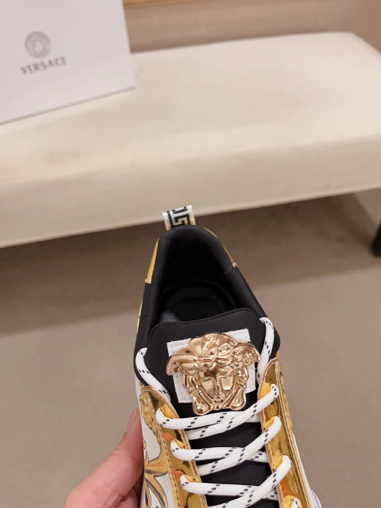Versace White Gold Baroque-Print Upper Medusa Head Hardware Lifestyle Sneakers 6