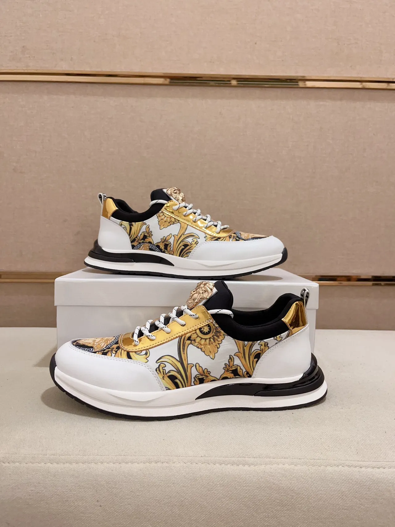 Versace White Gold Baroque-Print Upper Medusa Head Hardware Lifestyle Sneakers 7