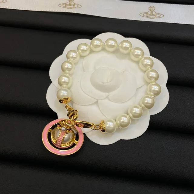 Vivienne Westwood Orb Bracelet Beige Pink Pearl-Strand Charm Bracelet 2