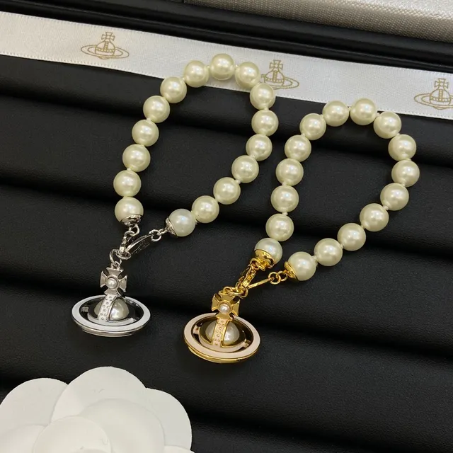 Vivienne Westwood Orb Bracelet Beige Pink Pearl-Strand Charm Bracelet 6
