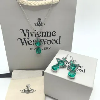Vivienne Westwood Orb Collection أخضر فضي نقش حجر مقصوص أقراط