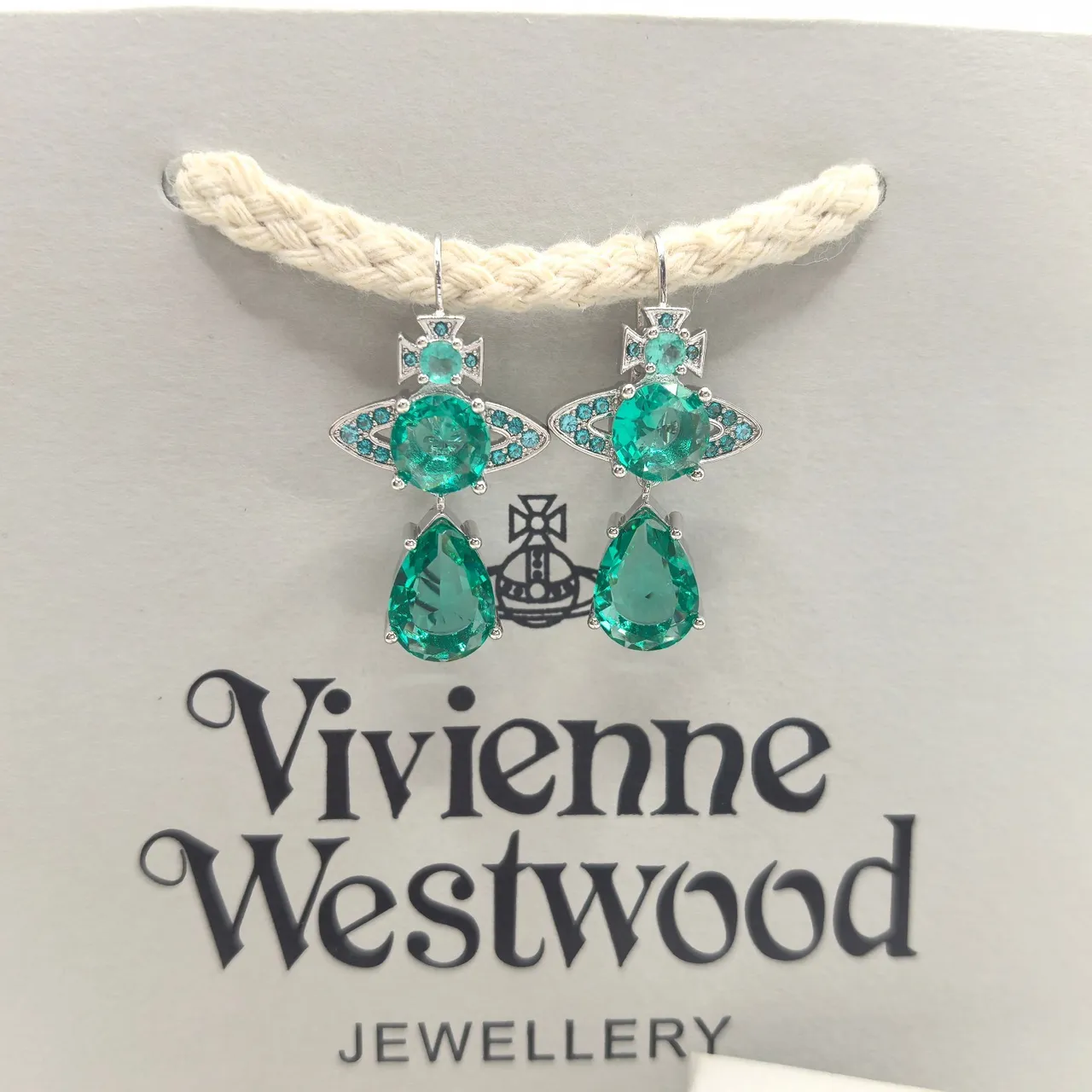 Vivienne Westwood Orb Collection أخضر فضي نقش حجر مقصوص أقراط 3