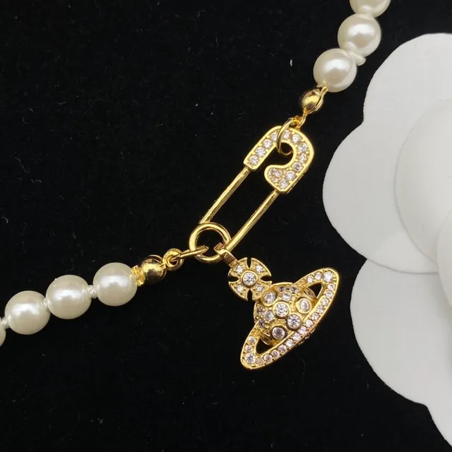 Vivienne Westwood Pearl Orb Safety Pin Necklace 3