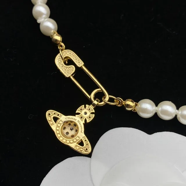 Vivienne Westwood Pearl Orb Safety Pin Necklace 4
