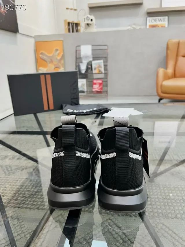 Zegna Black Gray Knit Sock-Collar Construction Integrated Strap Lacing Lifestyle Sneakers 2