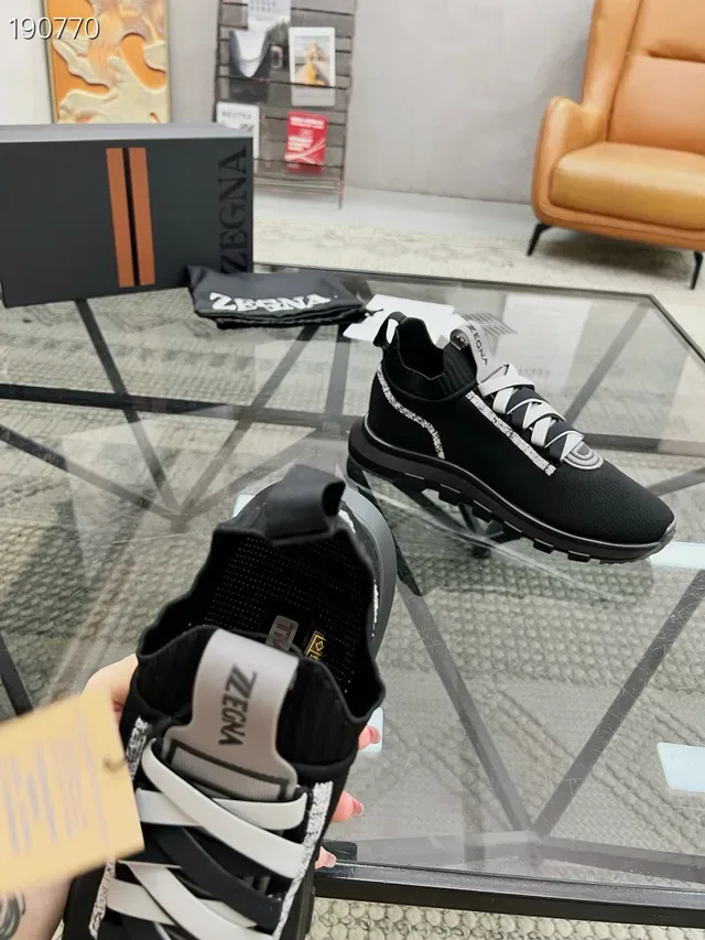 Zegna Black Gray Knit Sock-Collar Construction Integrated Strap Lacing Lifestyle Sneakers 4