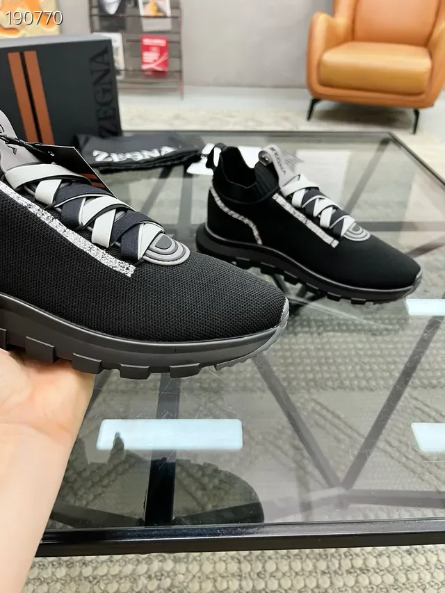 Zegna Black Gray Knit Sock-Collar Construction Integrated Strap Lacing Lifestyle Sneakers 6