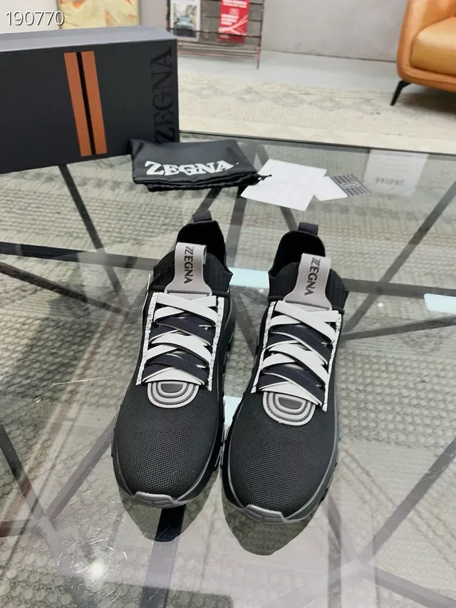 Zegna Black Gray Knit Sock-Collar Construction Integrated Strap Lacing Lifestyle Sneakers 7