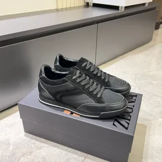 Zegna काला सफेद मिक्स्ड-मटेरियल अपर मोनोक्रोम लाइफस्टाइल स्नीकर