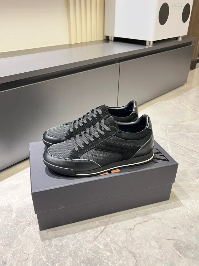 Zegna 黑白混合材质鞋面 单色生活方式运动鞋 4