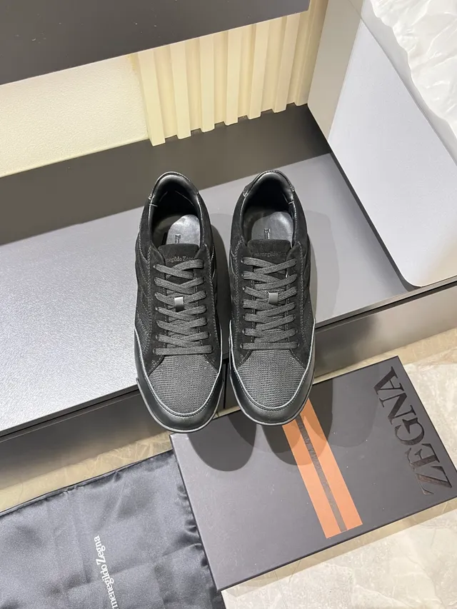 Zegna 黑白混合材质鞋面 单色生活方式运动鞋 5