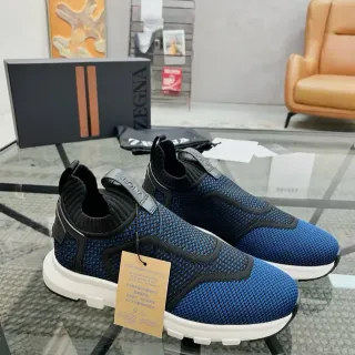 Zegna नीला काला लेसहीन स्लिप-ऑन निट मेश अपर लाइफस्टाइल स्नीकर
