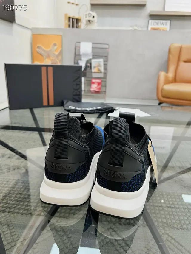 Zegna حذاء أسلوب حياة أزرق أسود بدون أربطة slip-on أعلى من الشبكة المحبوكة 2