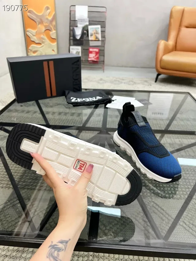 Zegna حذاء أسلوب حياة أزرق أسود بدون أربطة slip-on أعلى من الشبكة المحبوكة 3