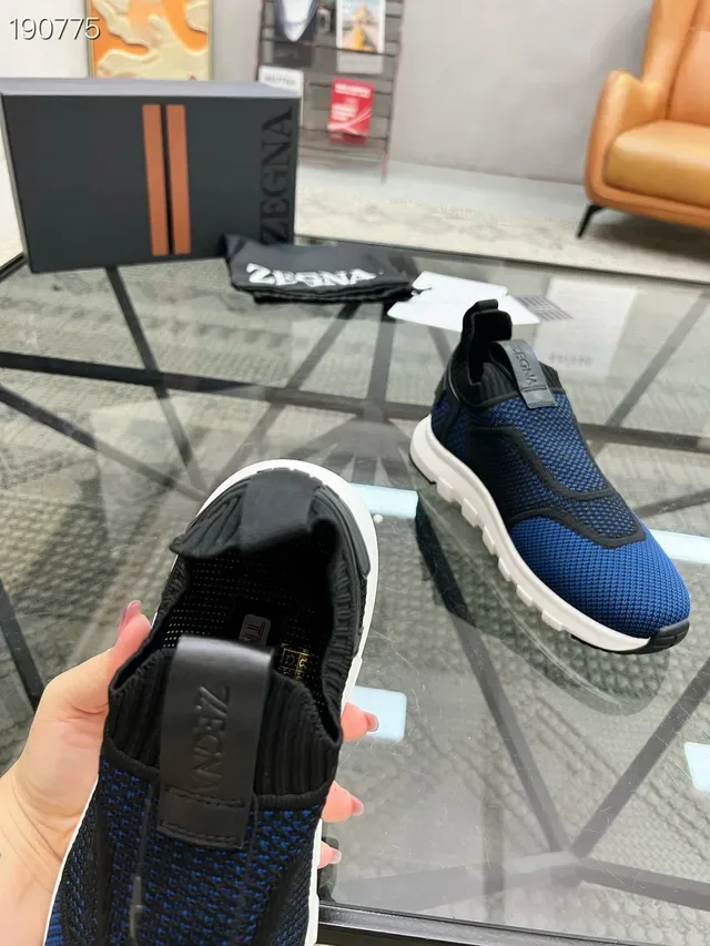 Zegna حذاء أسلوب حياة أزرق أسود بدون أربطة slip-on أعلى من الشبكة المحبوكة 4