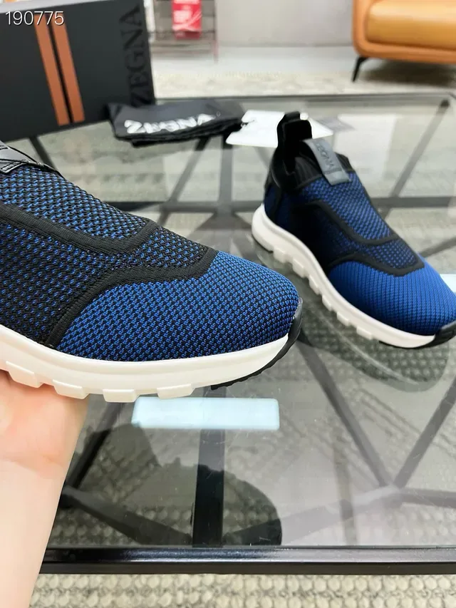 Zegna حذاء أسلوب حياة أزرق أسود بدون أربطة slip-on أعلى من الشبكة المحبوكة 5