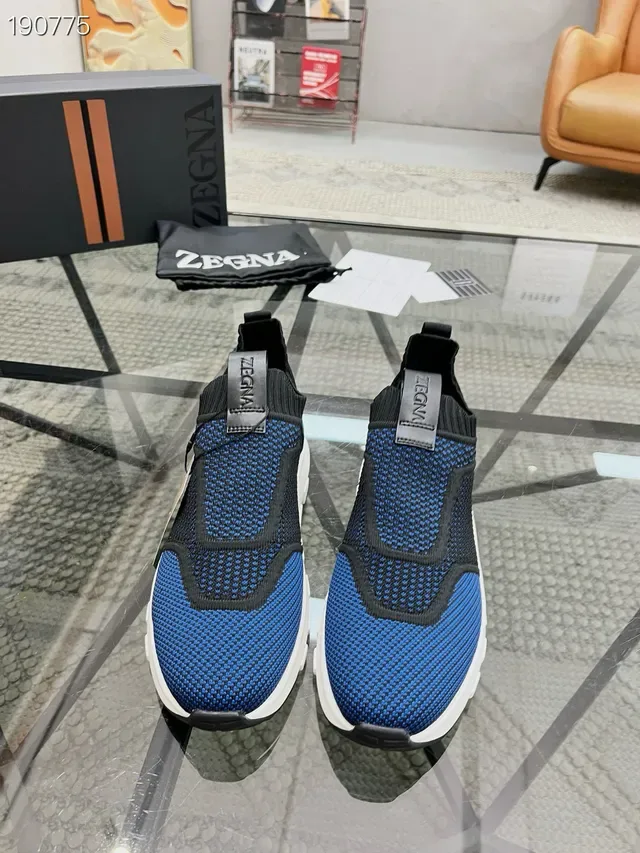 Zegna حذاء أسلوب حياة أزرق أسود بدون أربطة slip-on أعلى من الشبكة المحبوكة 7