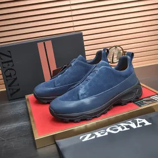Zegna नीला सूड और चमड़ा बिना लेस स्लिप-ऑन लाइफस्टाइल स्नीकर
