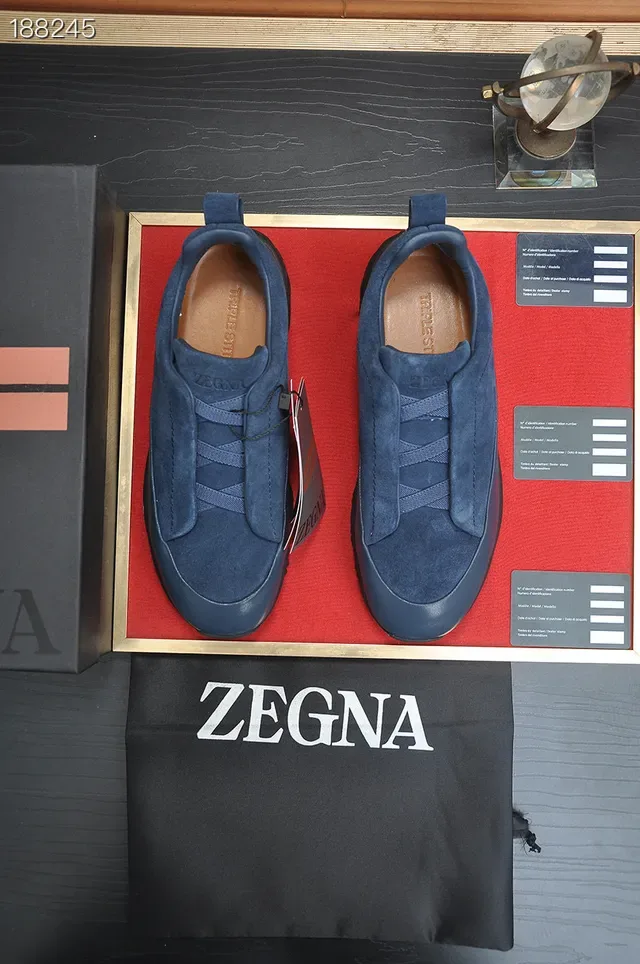 Zegna Sneakers Lifestyle en Daim et Cuir Bleu sans Lacets Slip-On 8