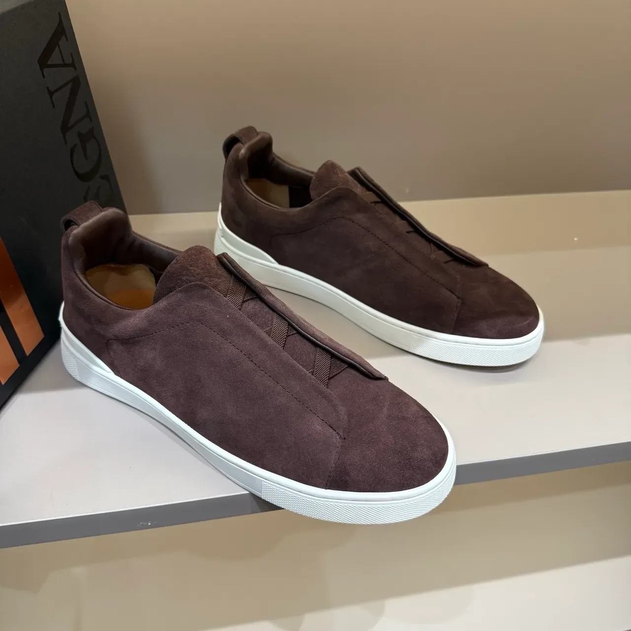 Zegna Zapatillas Lifestyle Ante Marrón Blanco Slip-On 3