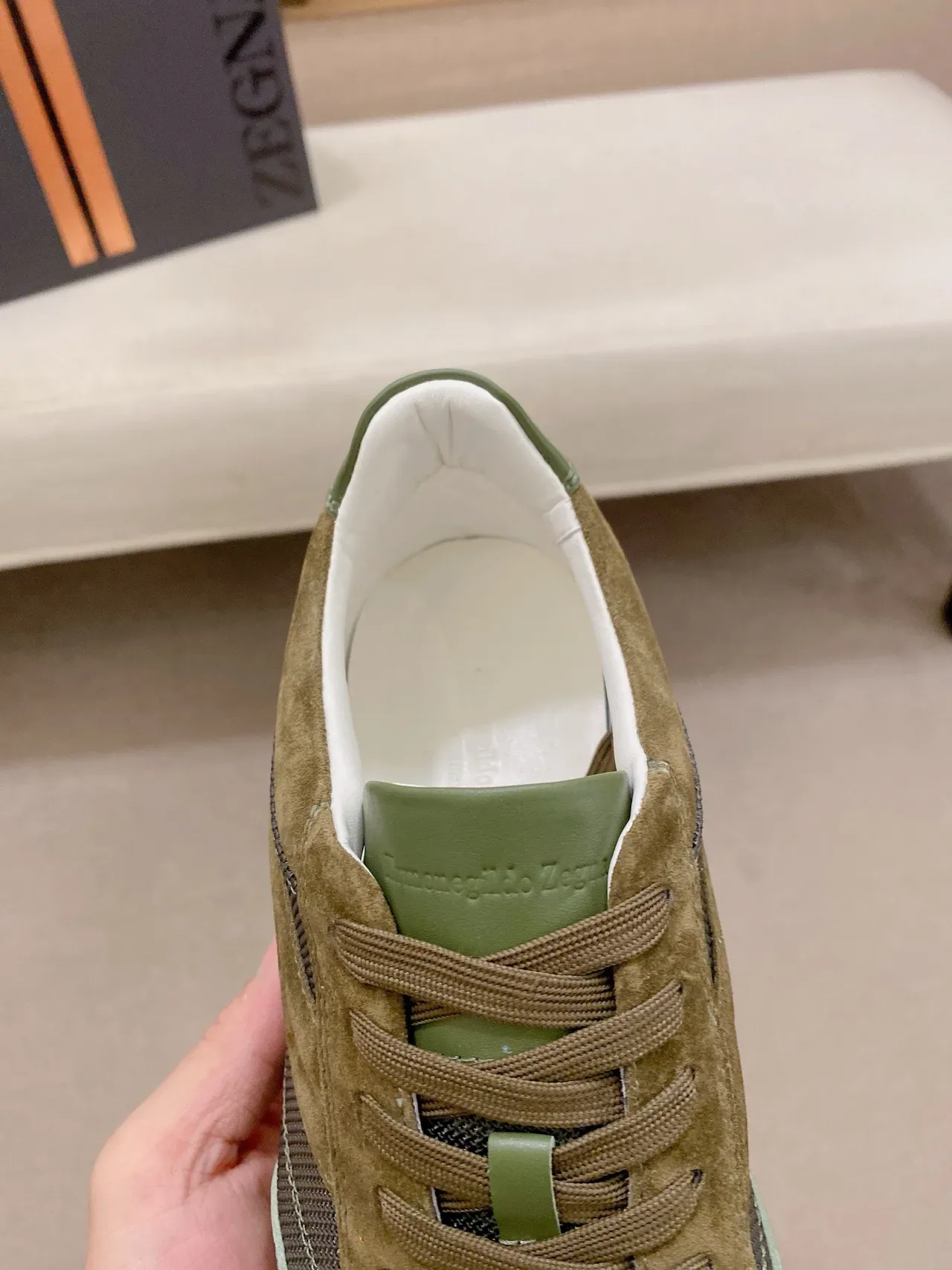 Zegna Olive Green and Taupe Mixed-Material Lifestyle Sneakers 6