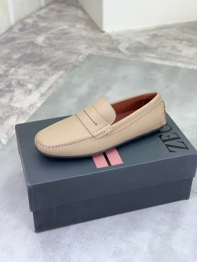 Zegna Penny Loafer Beige Pebbled Leather Loafers 4