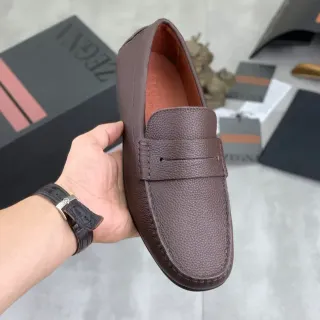 Zegna Penny Loafer Brown Pebbled Leather Loafers