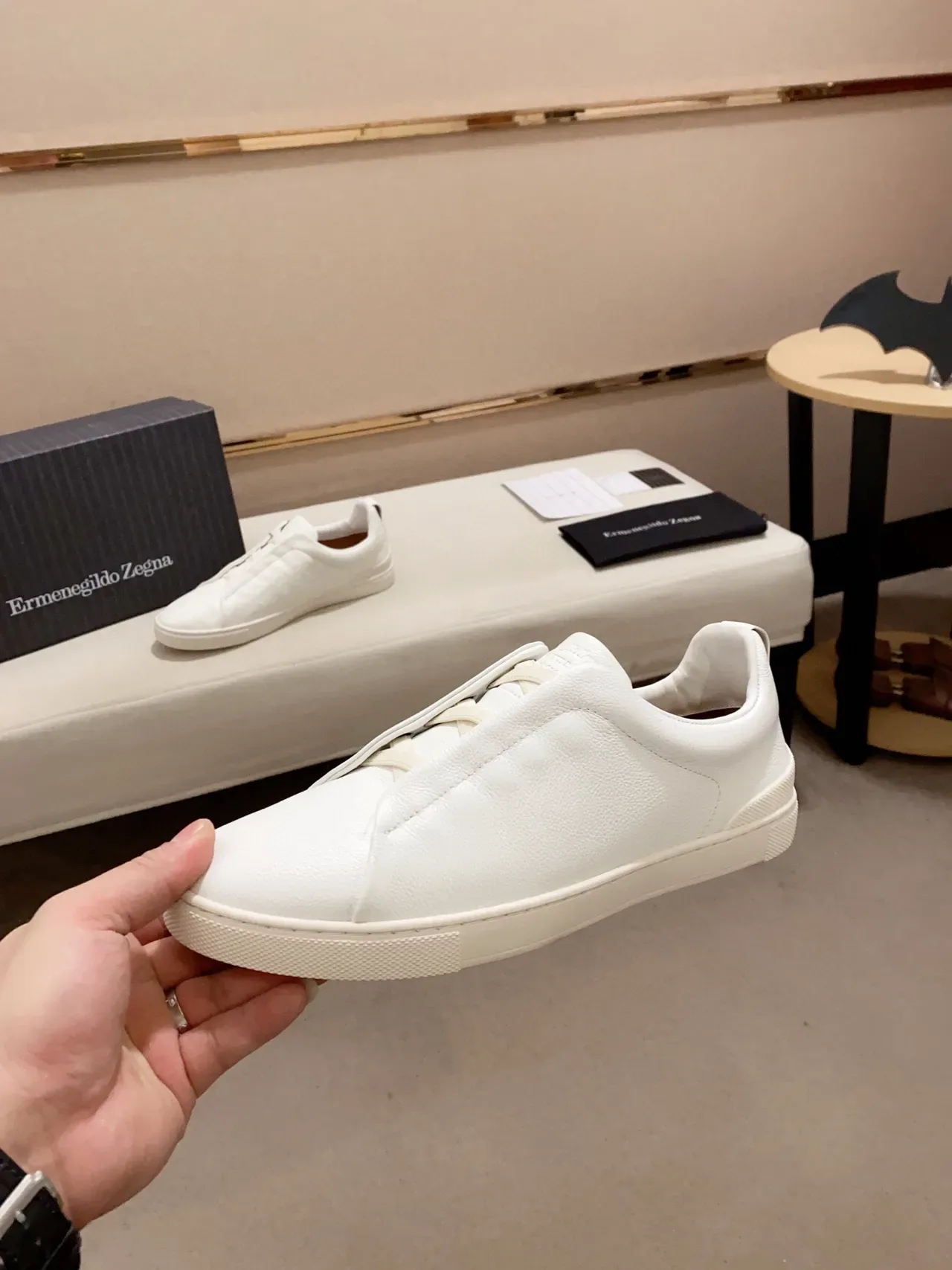 Zegna 白色皮革无鞋带生活方式运动鞋 8