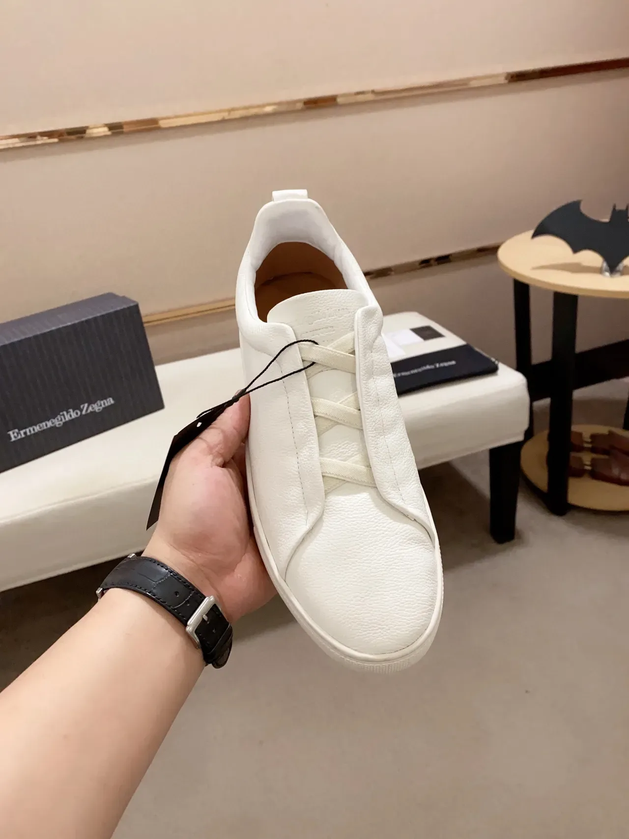 Zegna 白色皮革无鞋带生活方式运动鞋 9