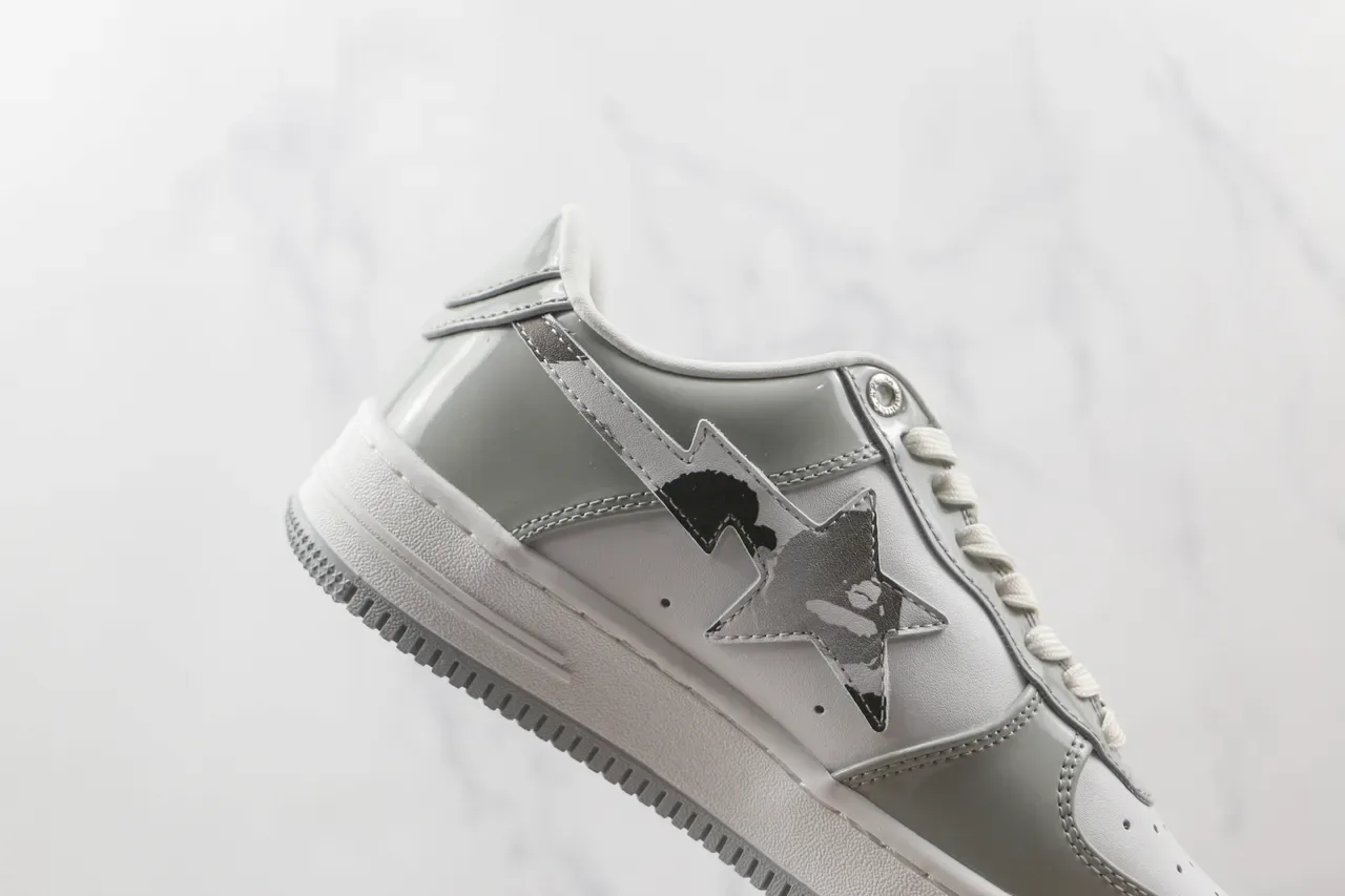 A Bathing Ape BAPE STA Chaussures Lifestyle Gris et Blanc Étoile Métallique 5