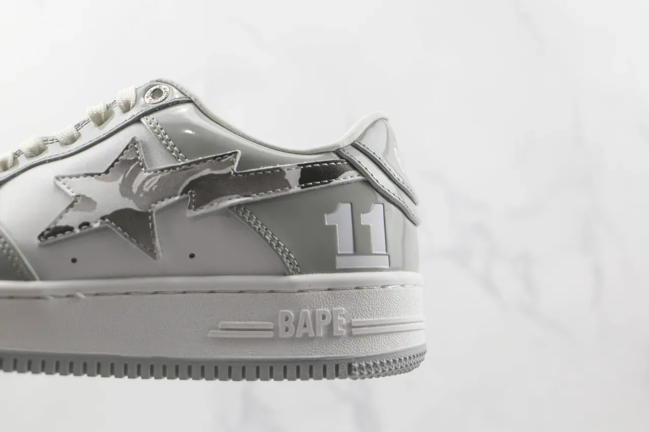 A Bathing Ape BAPE STA Chaussures Lifestyle Gris et Blanc Étoile Métallique 7