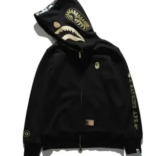 A Bathing Ape Shark Black Gold Embroidered Hood Metallic Detailing Hoodie