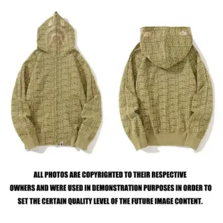 A Bathing Ape Shark Hoodie Olive Green All-Over Logo Jacket