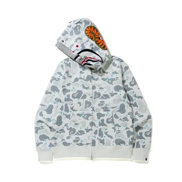 A Bathing Ape Shark Hoodie con Capucha de Cremallera Blanca y Gris 2